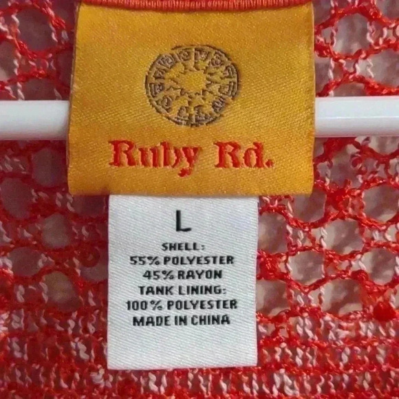 Ruby Rd. Glitter mesh knit short sleeve orange top size large - Picture 3 of 4